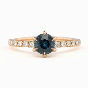 Maria Luxe Ring 1.01ct Deep Teal Blue Montana Sapphire, 14k Rose Gold (One of a kind)