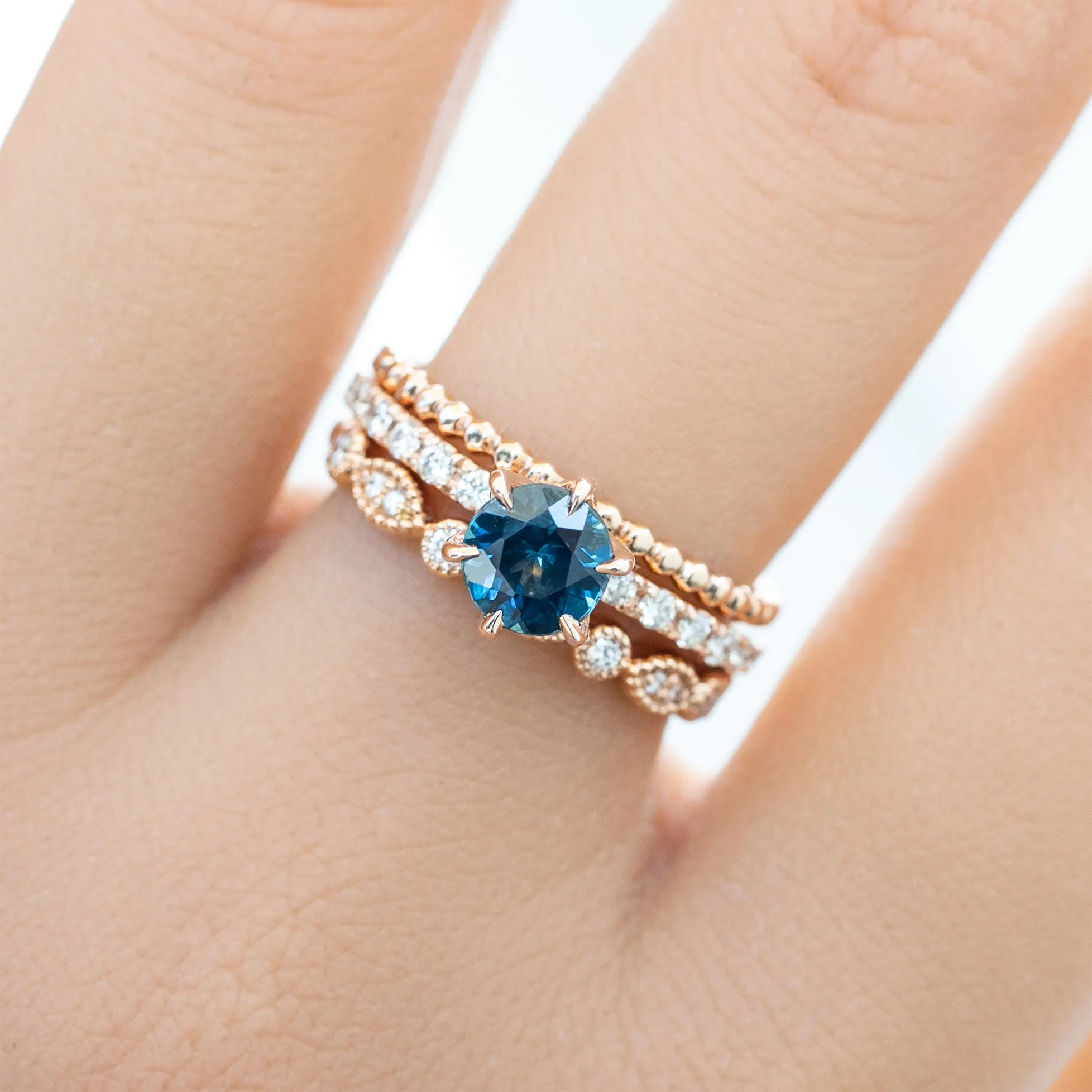 Maria Luxe Ring 1.01ct Deep Teal Blue Montana Sapphire, 14k Rose Gold (One of a kind)