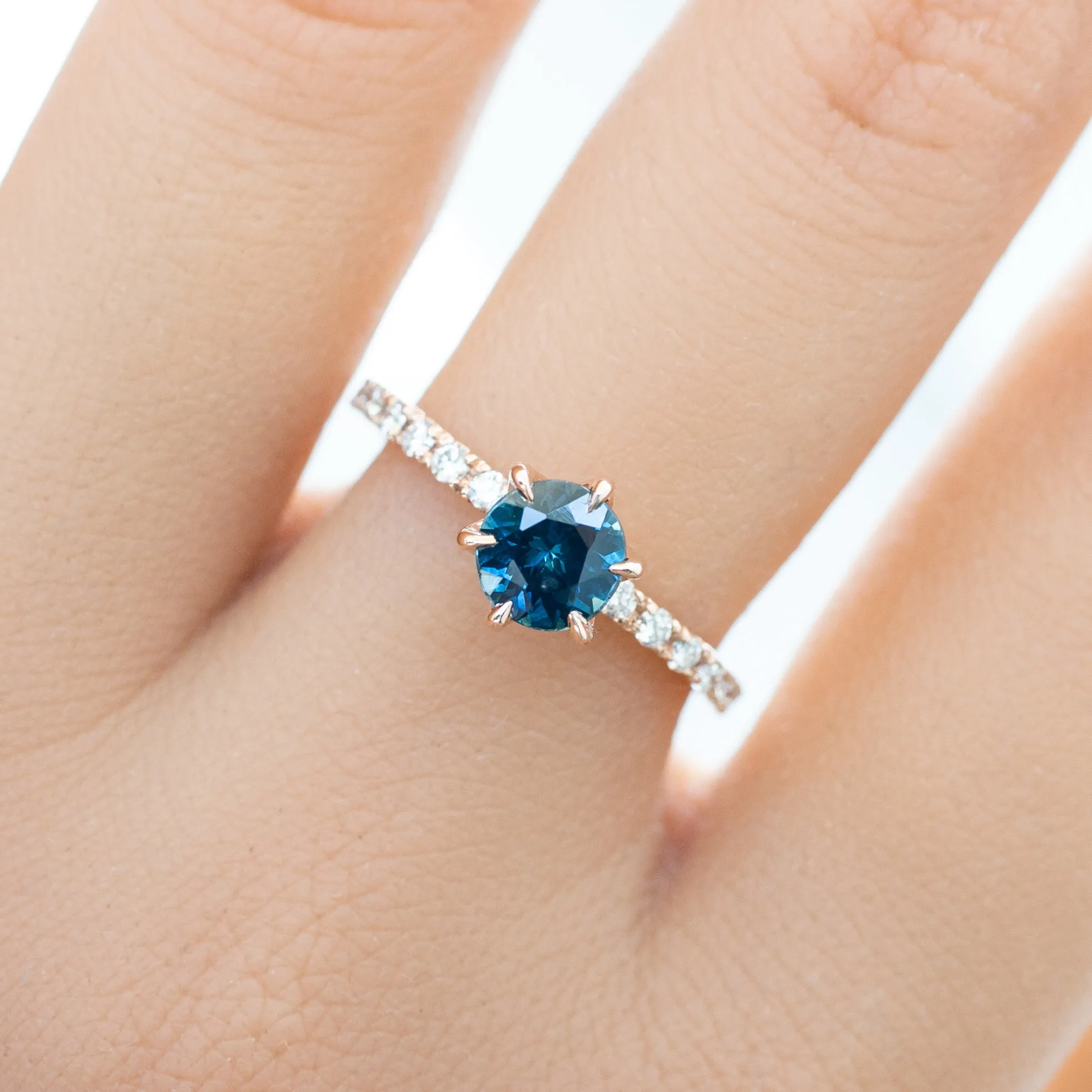 Maria Luxe Ring 1.01ct Deep Teal Blue Montana Sapphire, 14k Rose Gold (One of a kind)