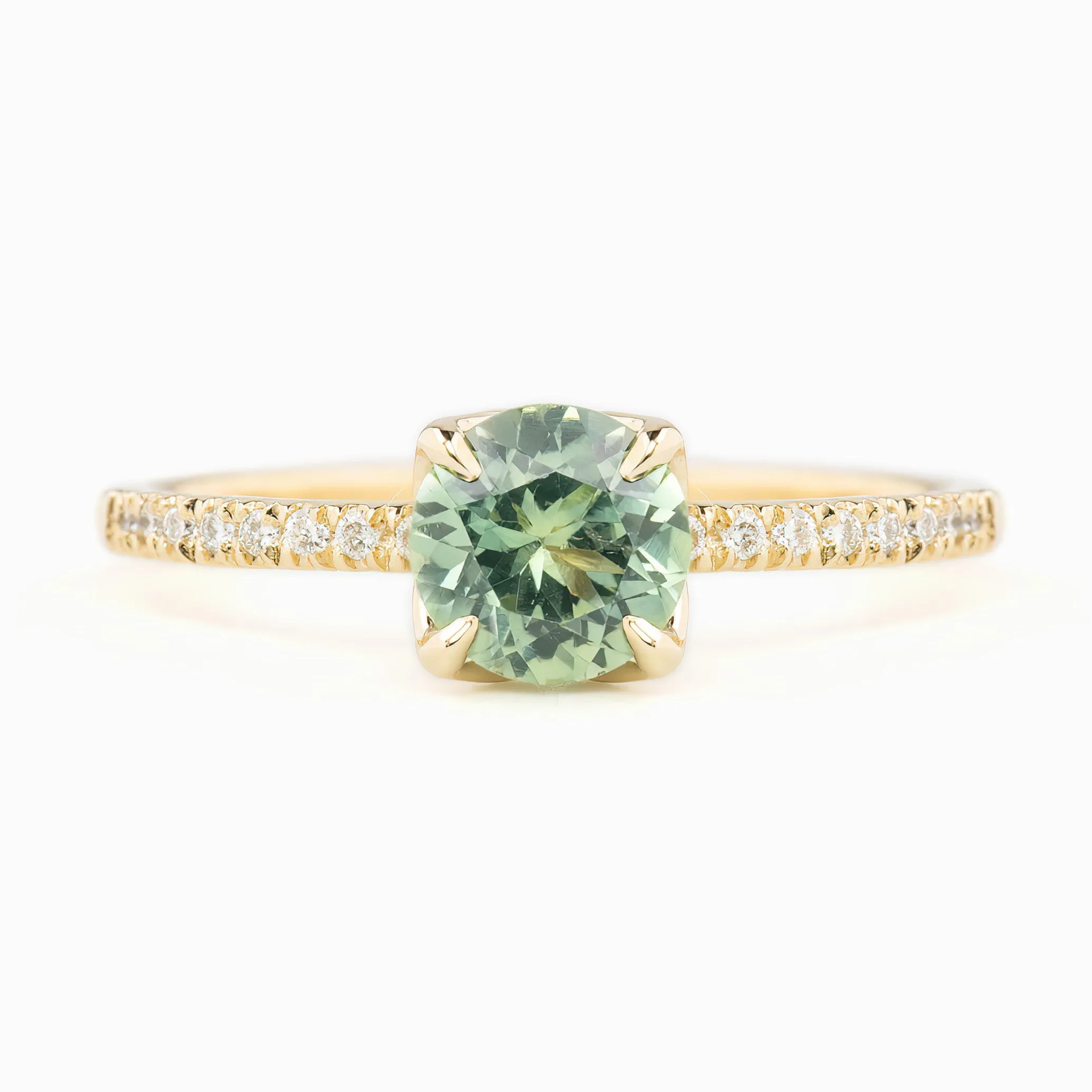 Maria Ring 1.08ct Light Blue Green Montana Sapphire, 14K Yellow Gold (One of a kind)