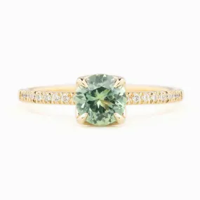 Maria Ring 1.08ct Light Blue Green Montana Sapphire, 14K Yellow Gold (One of a kind)