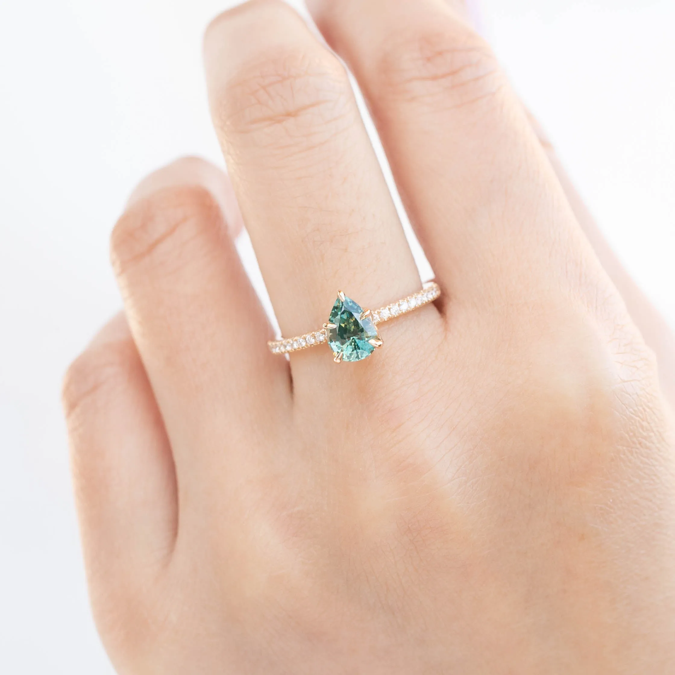 Maria Ring - 1.31ct Pear Cut Light Blue Green Montana Sapphire (One of a kind)