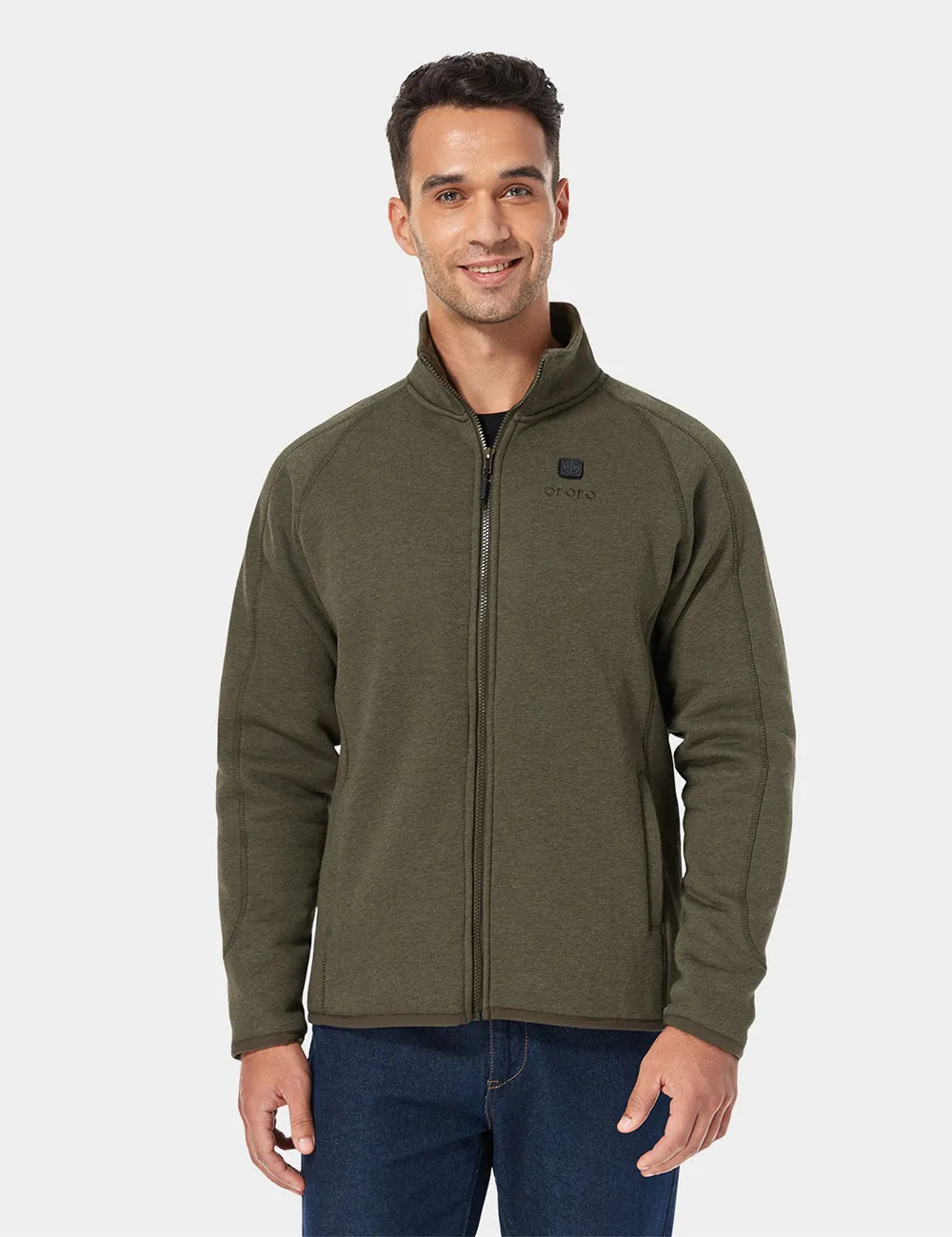 Men's Heated Fleece Jacket - Black/ Army Green/ Red