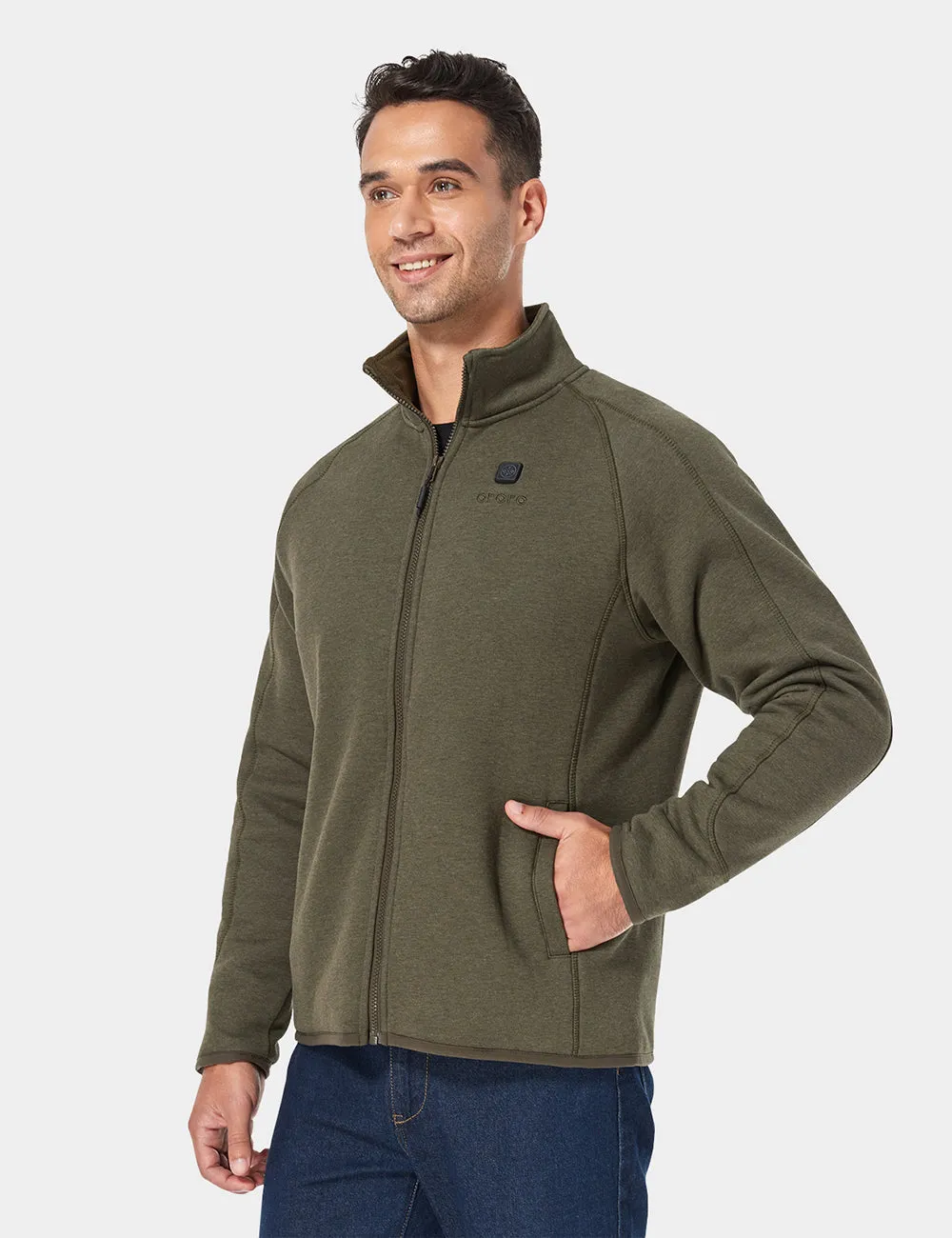 Men's Heated Fleece Jacket - Black/ Army Green/ Red