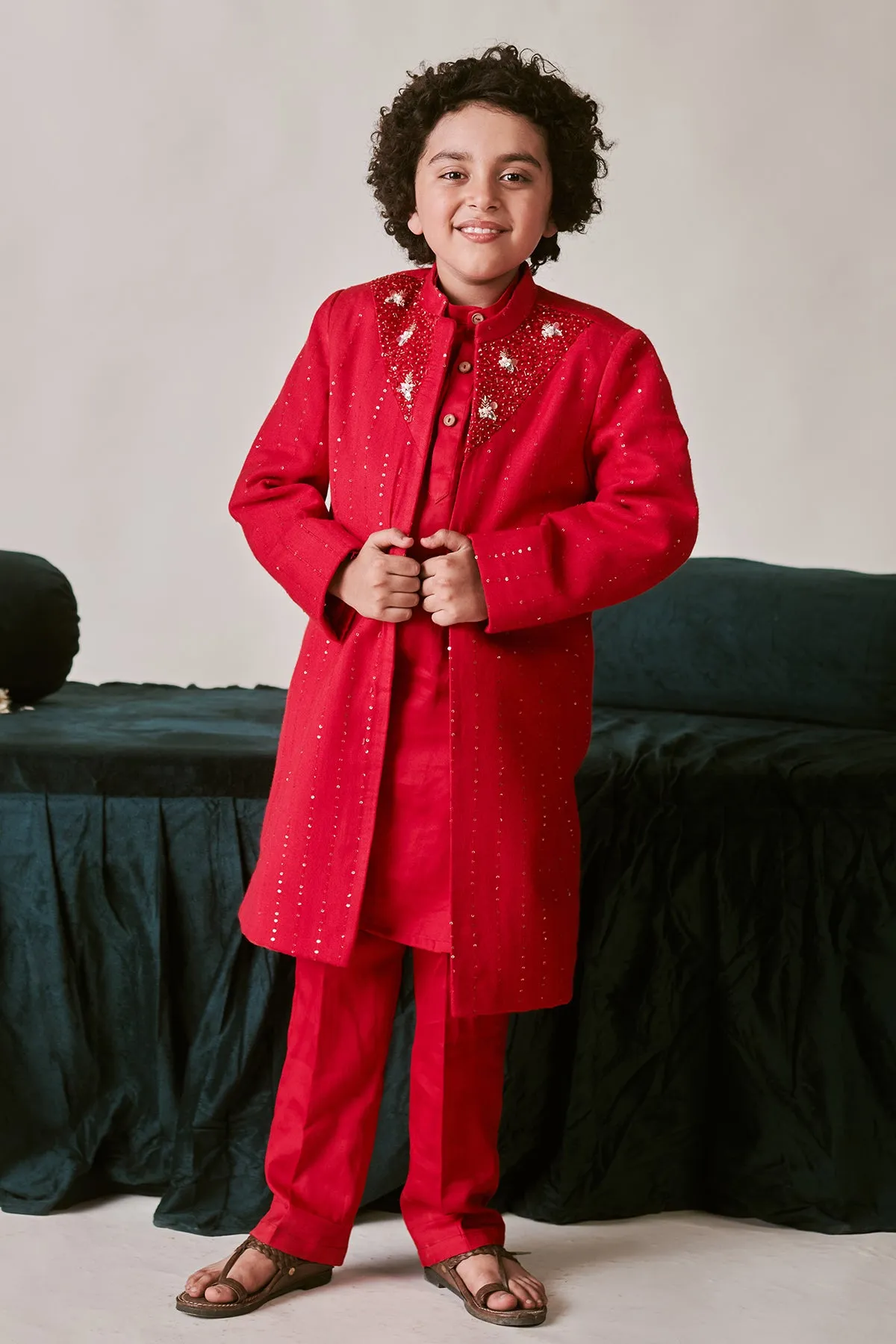 Mirza- Crimson Red Sherwani