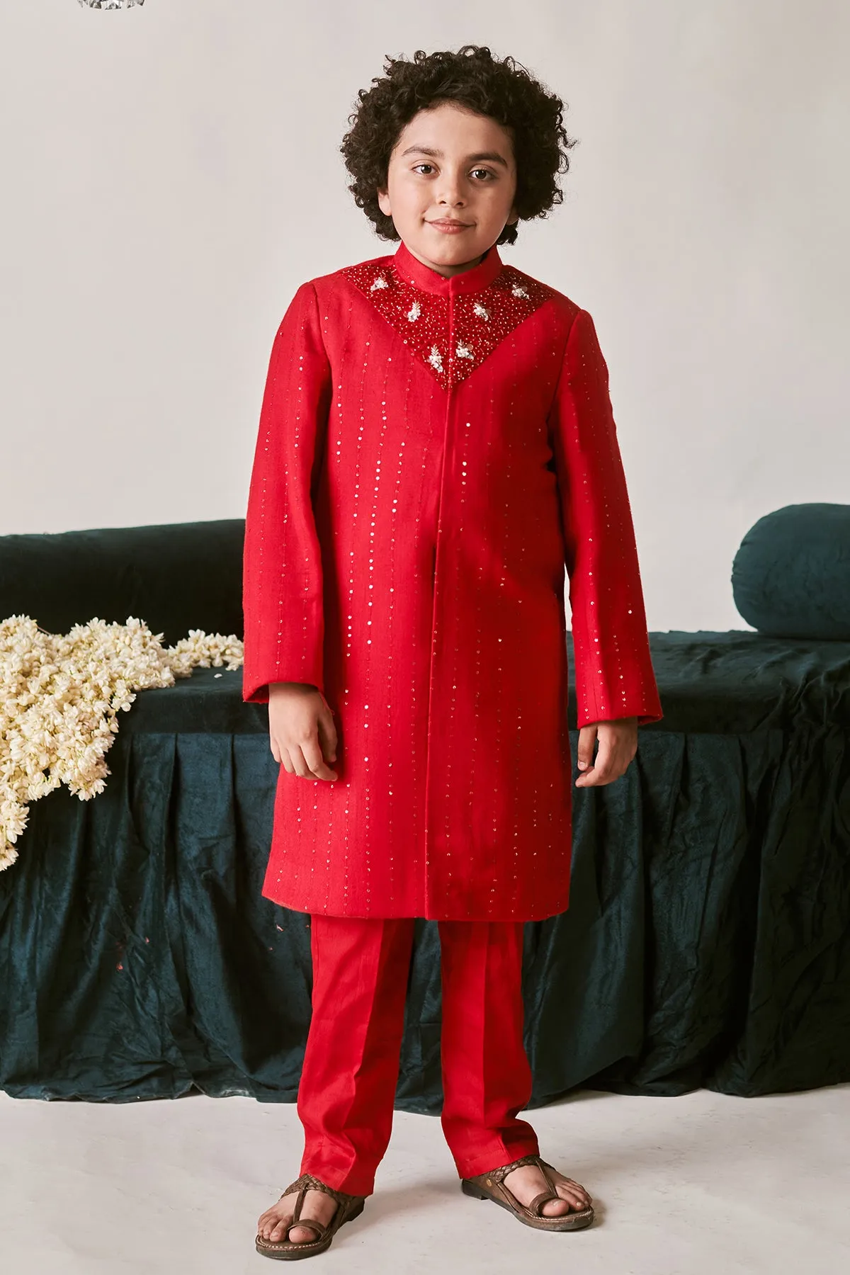 Mirza- Crimson Red Sherwani