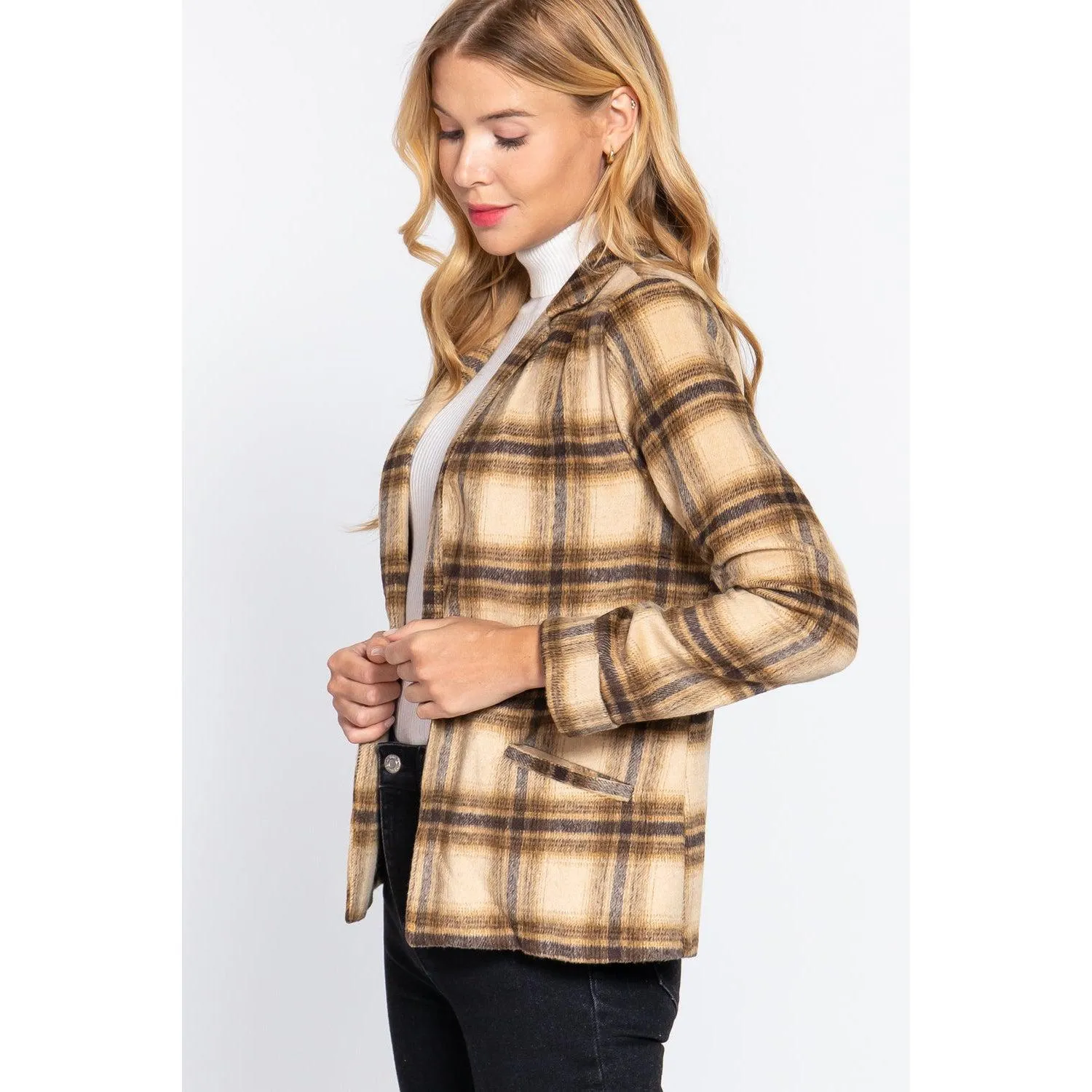 Notched Collar Plaid Jacket