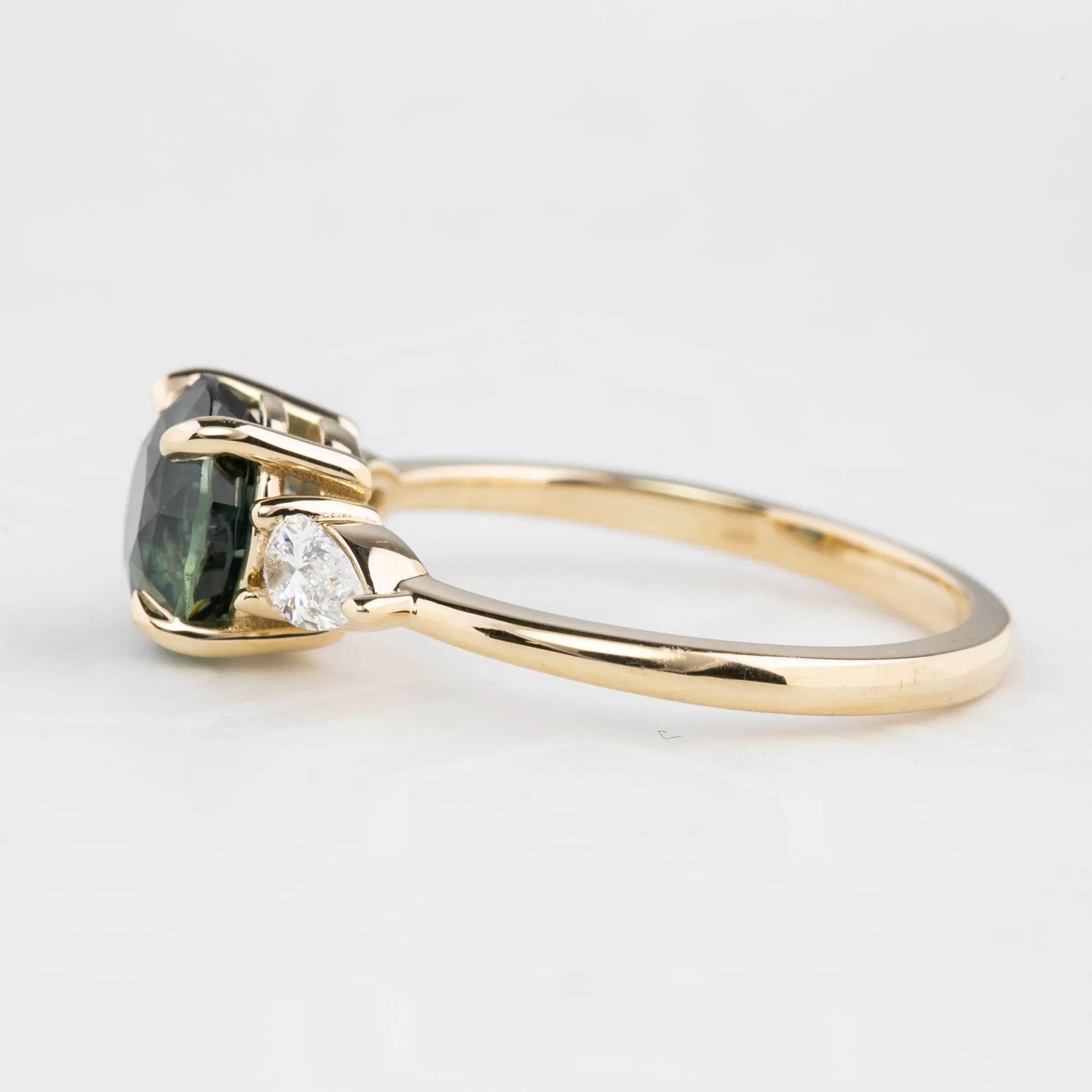 Olivia Grand Ring 2.45ct Blue Green Madagascar Sapphire, 14k Yellow Gold (One of a kind)