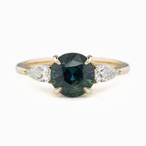 Olivia Grand Ring 2.45ct Blue Green Madagascar Sapphire, 14k Yellow Gold (One of a kind)