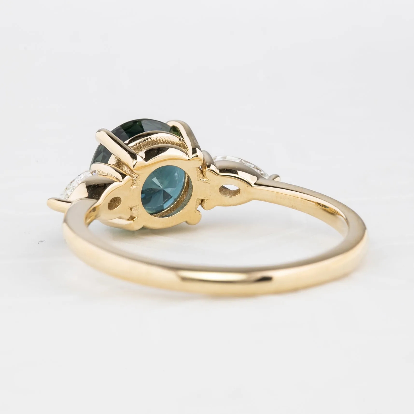 Olivia Grand Ring 2.45ct Blue Green Madagascar Sapphire, 14k Yellow Gold (One of a kind)