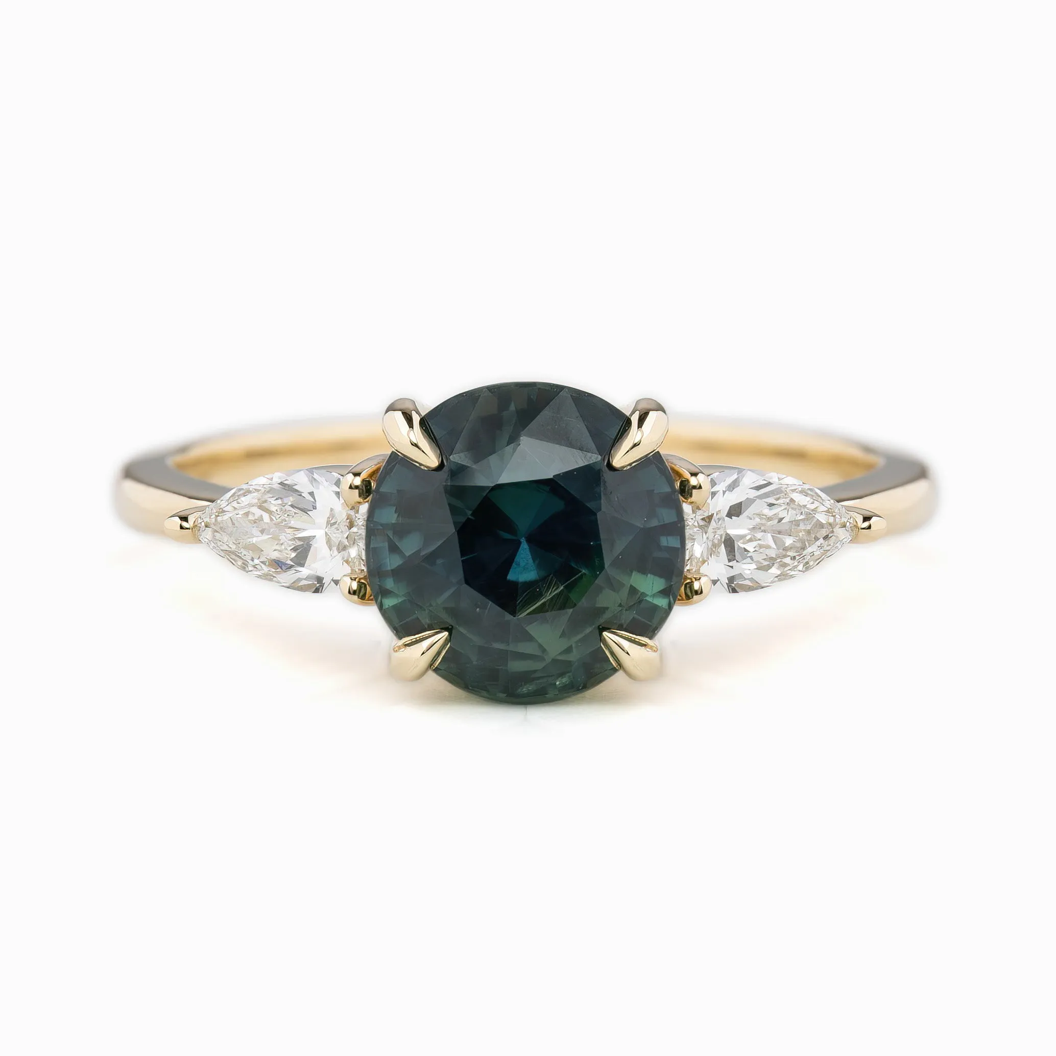 Olivia Grand Ring 2.45ct Blue Green Madagascar Sapphire, 14k Yellow Gold (One of a kind)