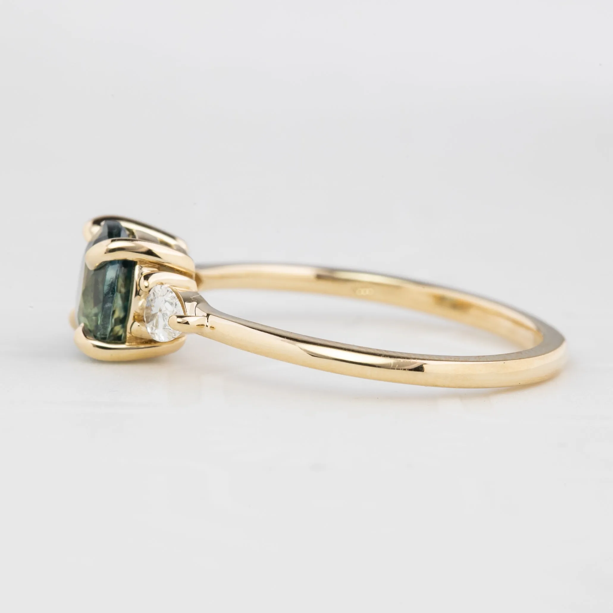 Olivia Ring 1.38ct Blue Green Montana Sapphire, 14k Yellow Gold (One of a kind)