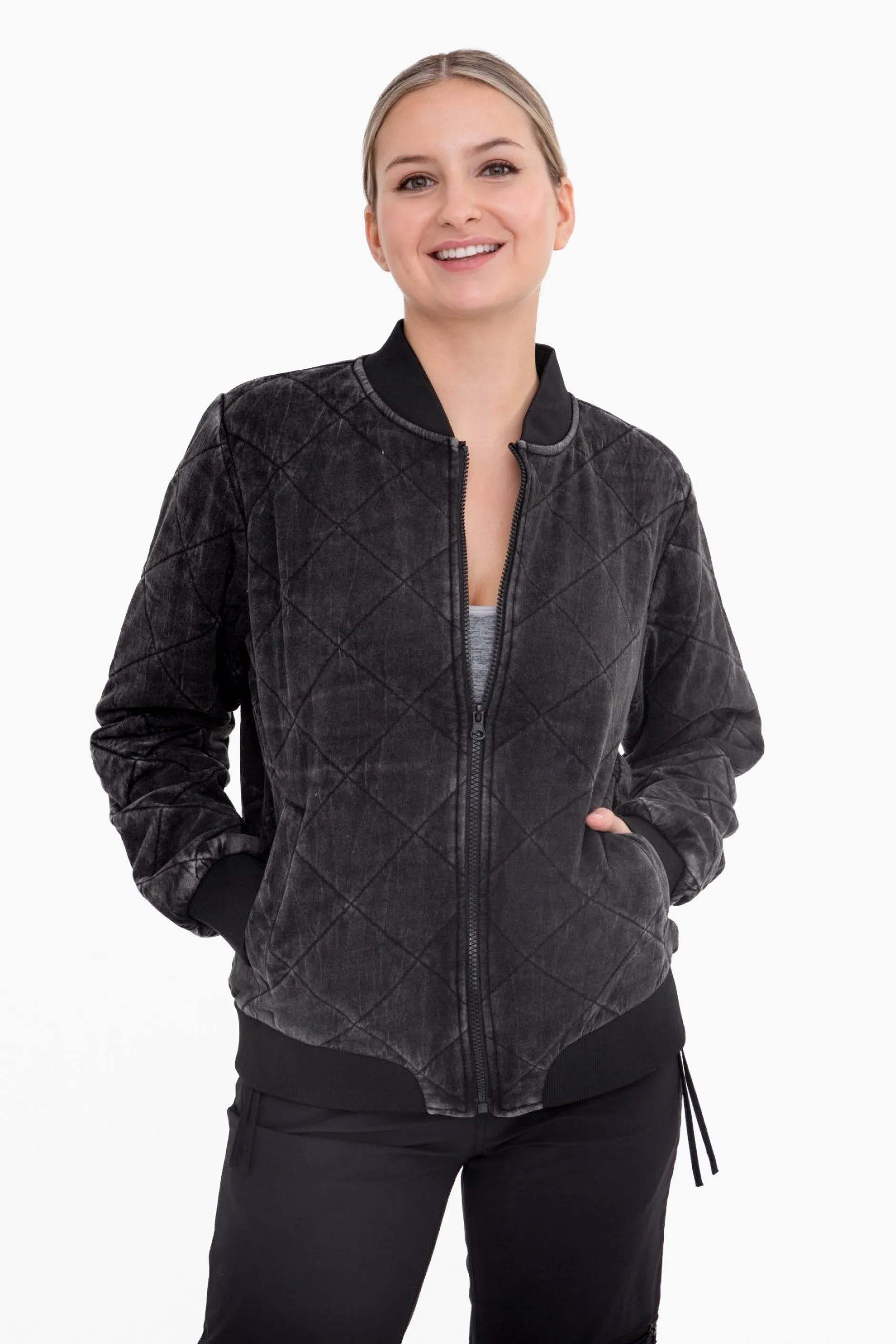 Quilted Mineral Wash Bomber Jacket