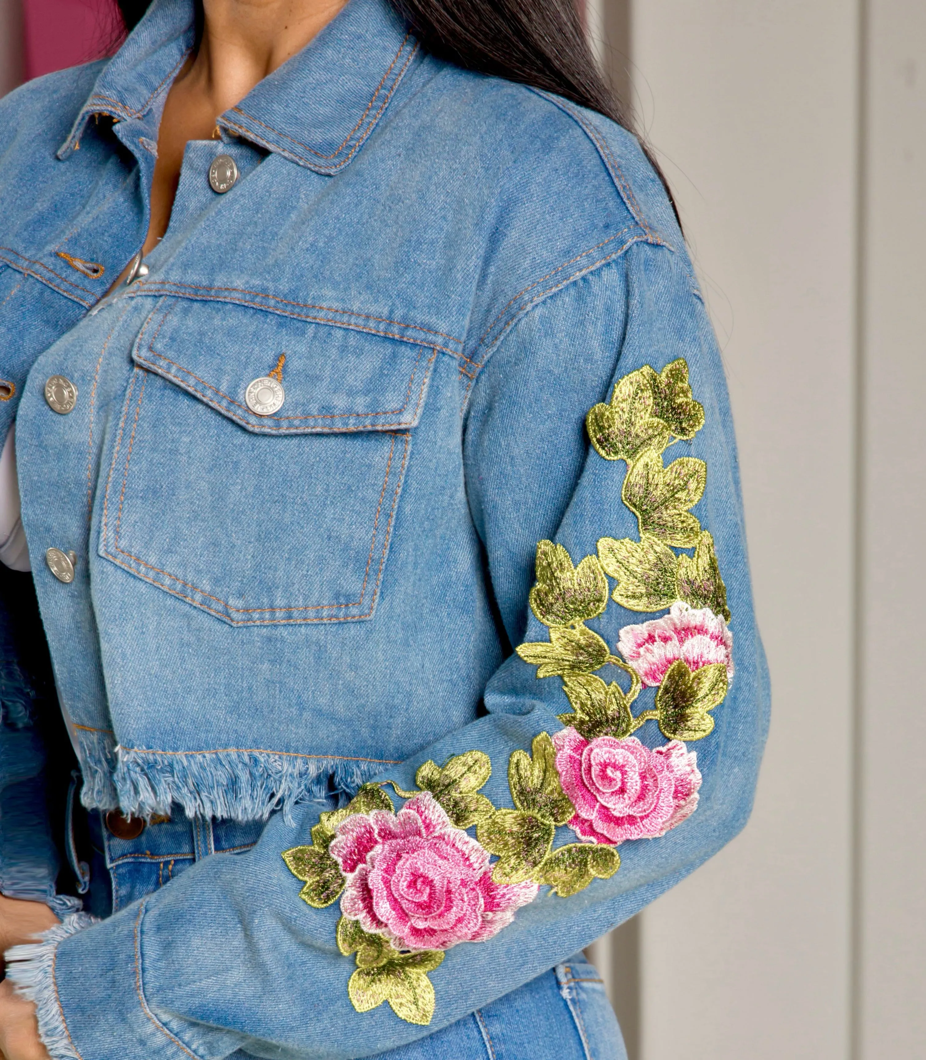 "Romance" Embroidered Denim Jacket