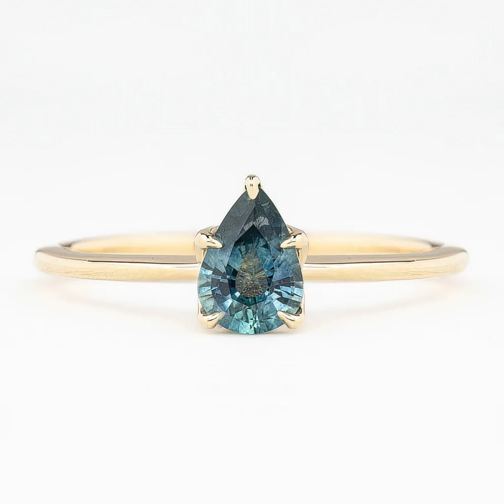 Sara Ring 0.71ct Blue Pear Montana Sapphire, 14K Yellow Gold (One of a kind)