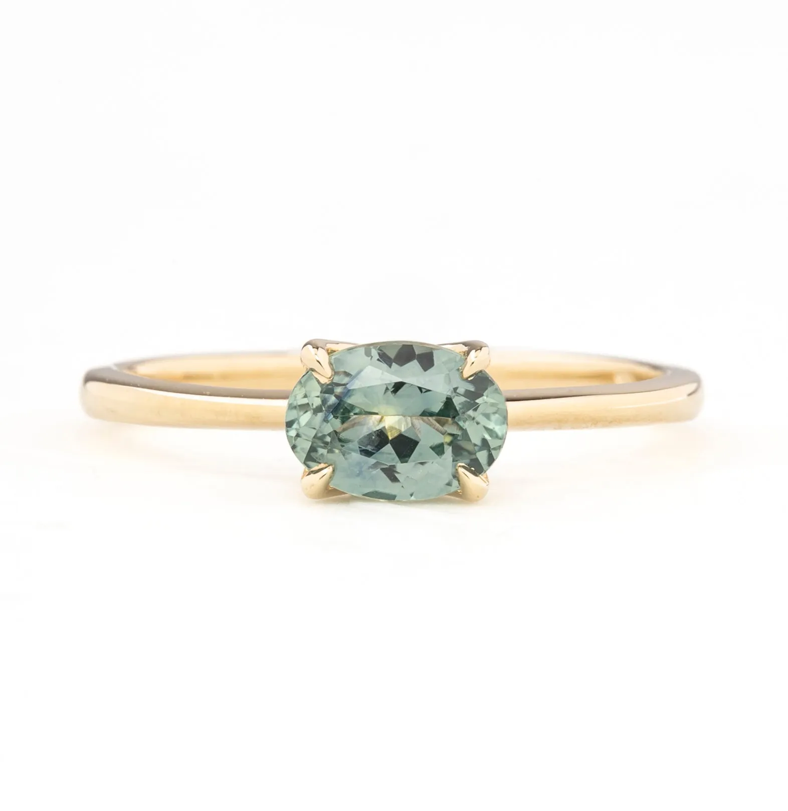 Sara Ring 1.04ct Light Blue Green Oval Montana Sapphire, 14K Yellow Gold (One of a kind)