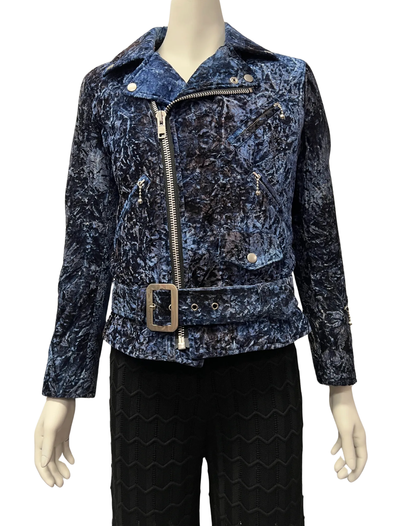 Size S - Junya Watanabe Comme des Garons Blue Crushed Velvet Moto Jacket