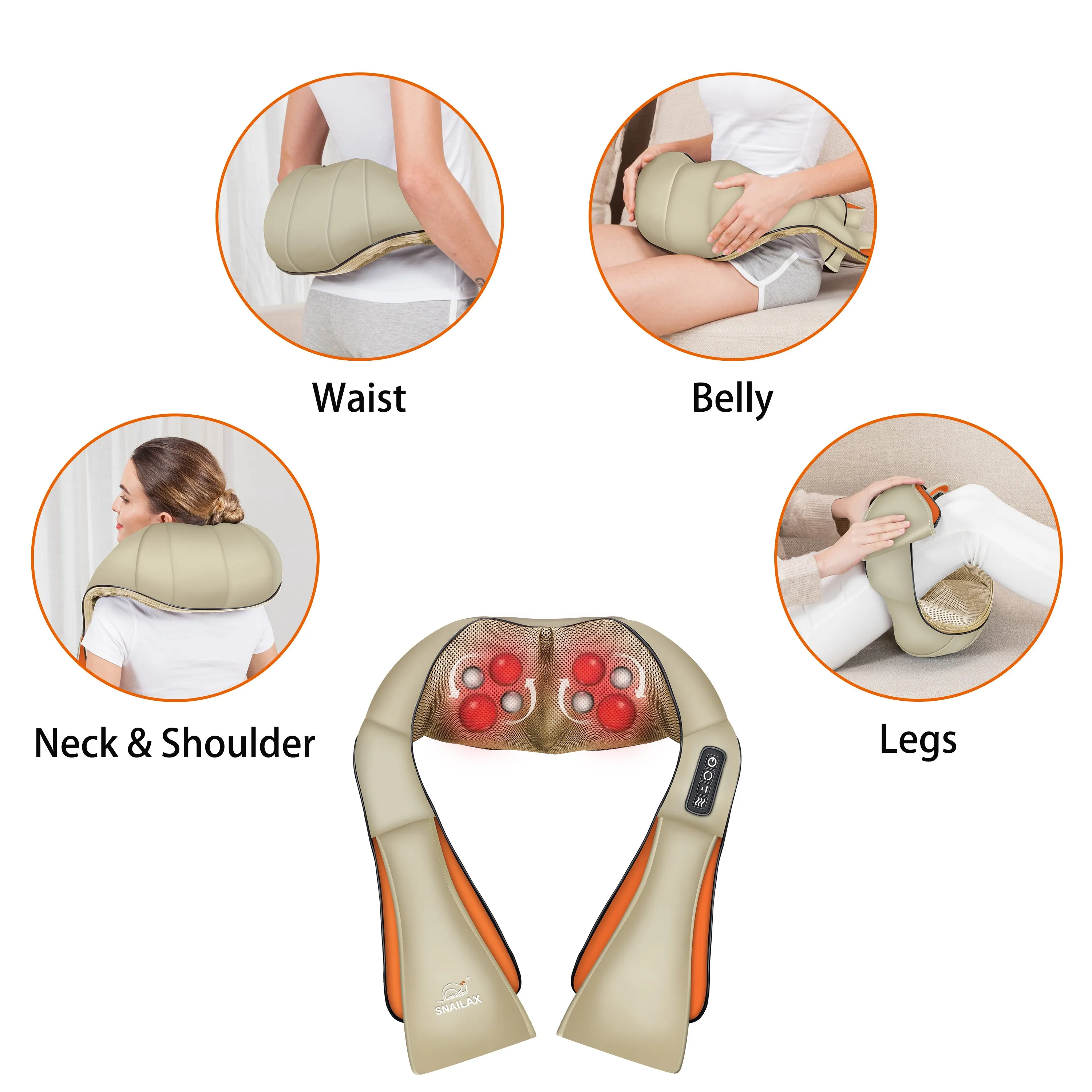 Snailax Shiatsu Neck and Shoulder Massager ,Back Massager with Heat (Beige)--632N-K