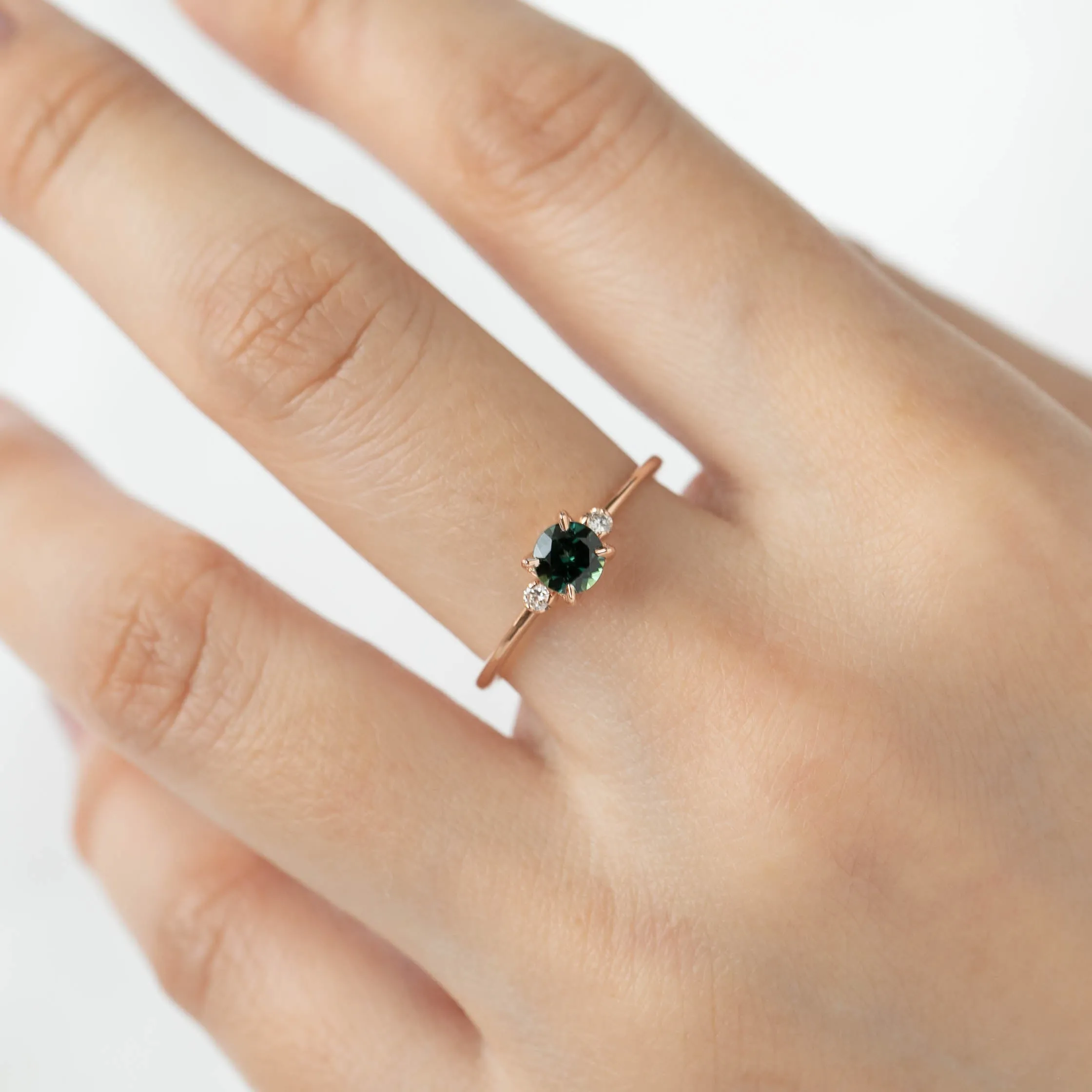 Sofia Ring 4.75mm 0.55ct Queensland Peacock Green Sapphire, 14k rose gold