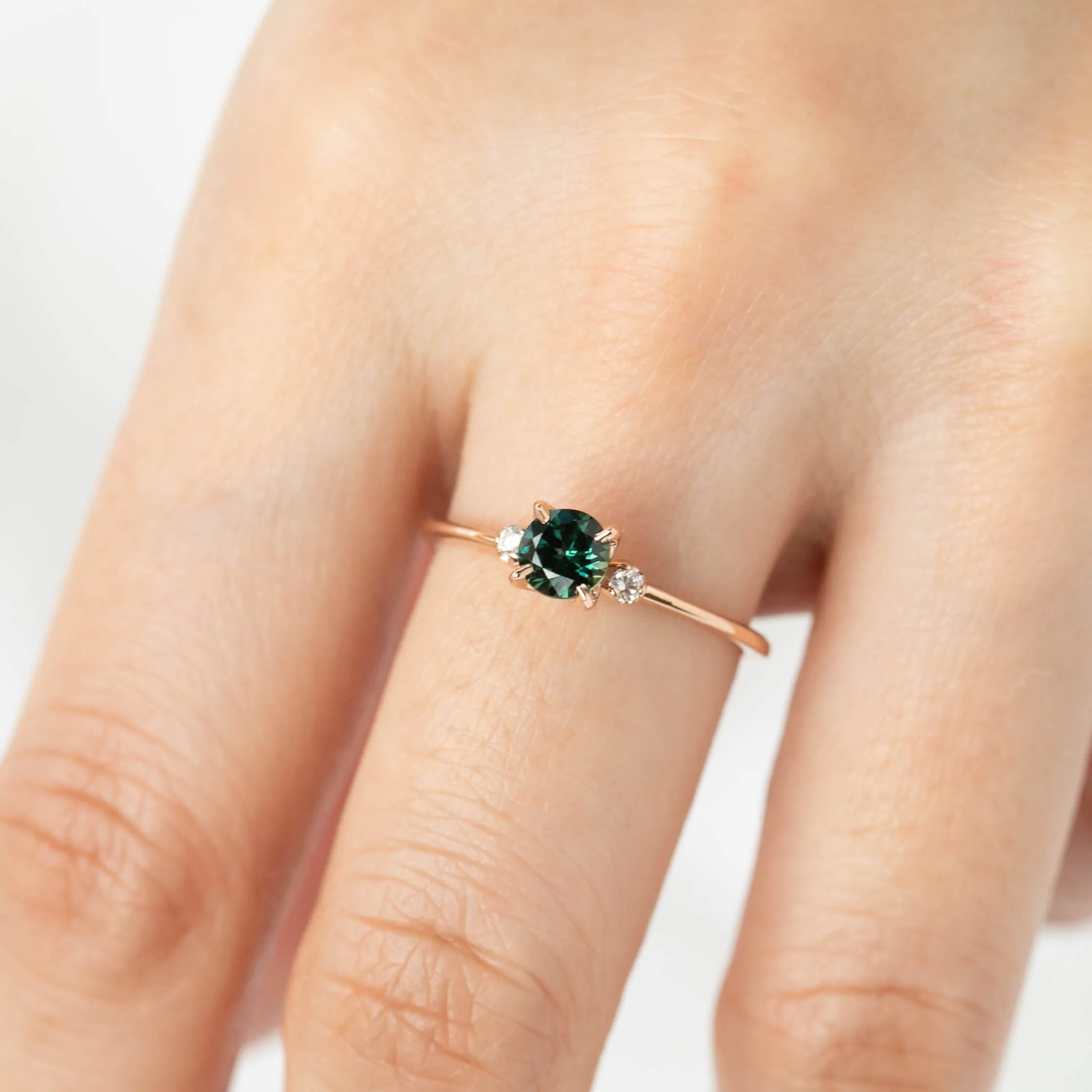 Sofia Ring 4.75mm 0.55ct Queensland Peacock Green Sapphire, 14k rose gold