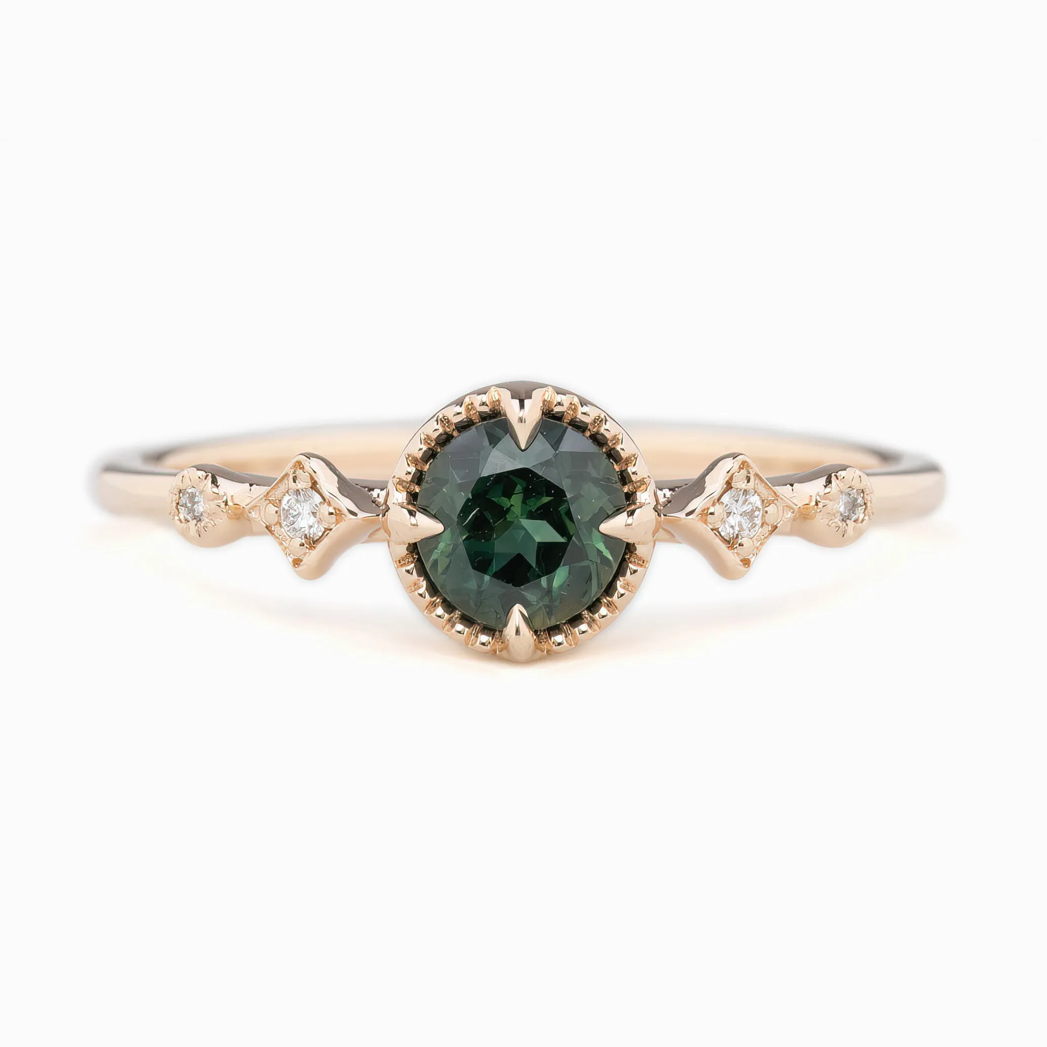 Stella Ring 5mm 0.60ct Green Queensland Sapphire 14K Rose Gold