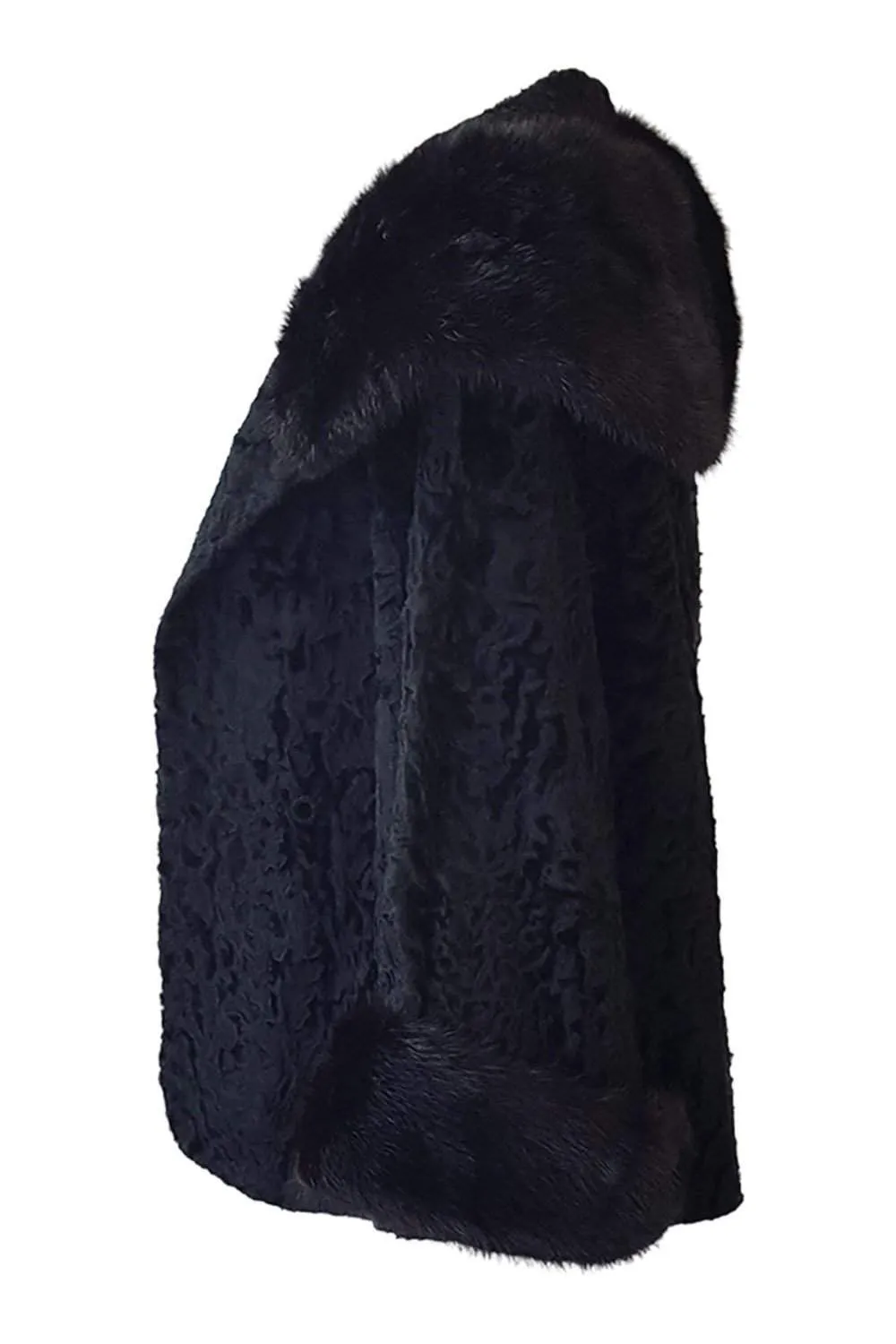 SYLVIA W Ladies Numbered Vintage Black Fur Trimmed Bolero Jacket (S)