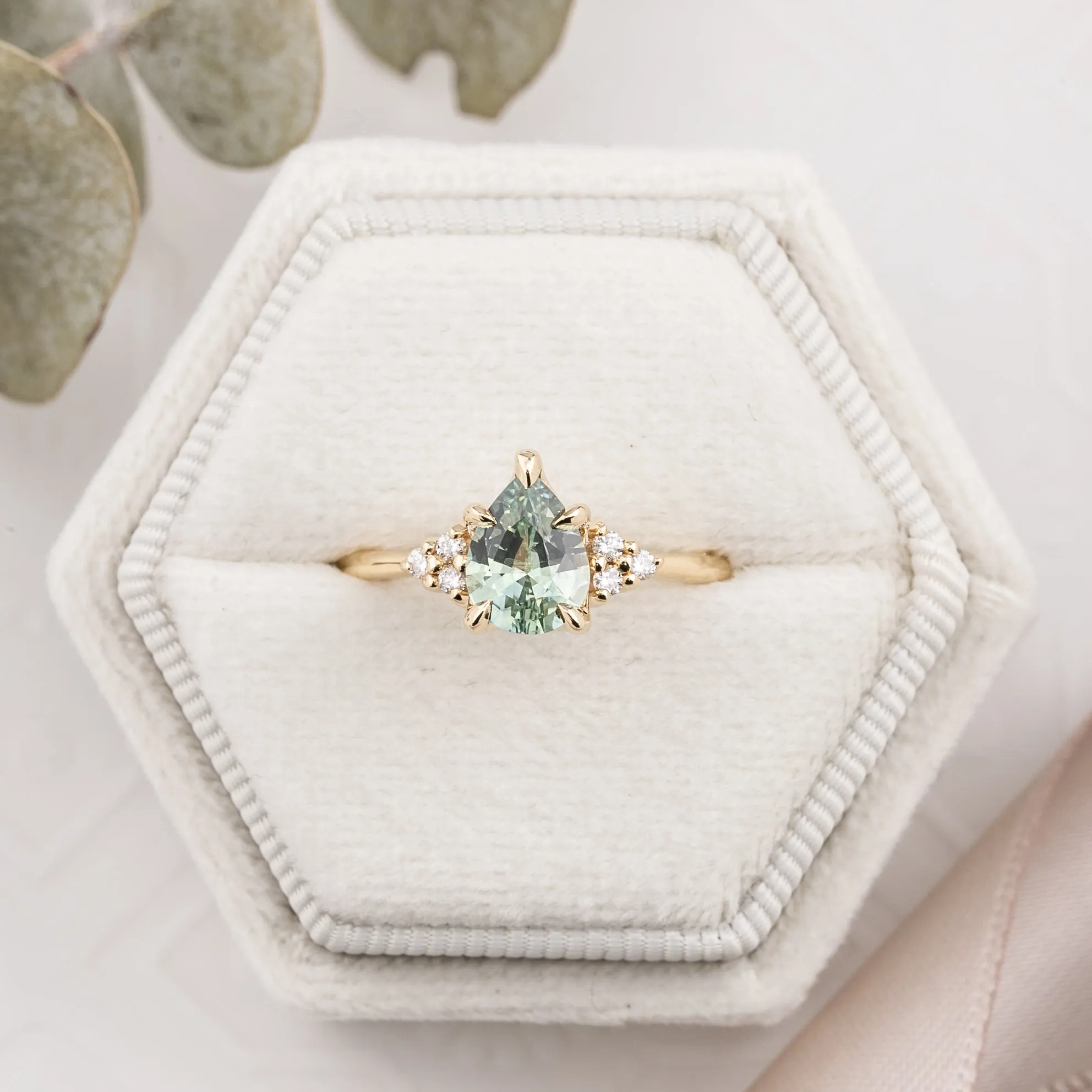 Teresa Ring 1.27ct Light Blue Green Montana Sapphire, 14k Yellow Gold (One of a kind)