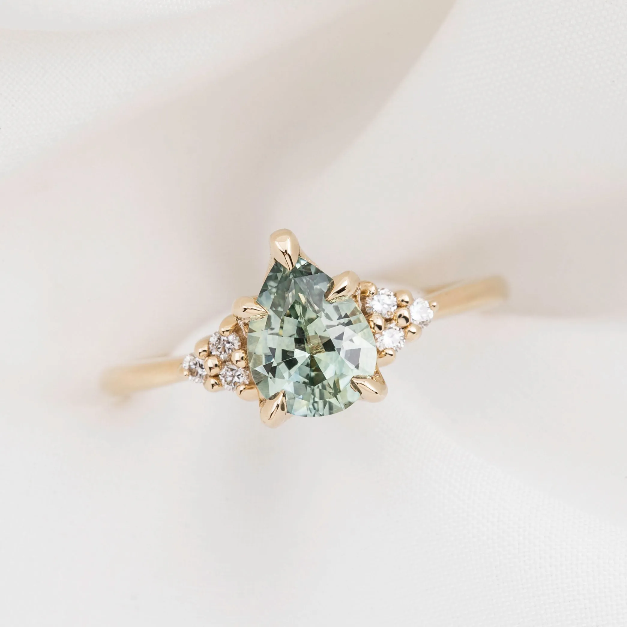 Teresa Ring 1.27ct Light Blue Green Montana Sapphire, 14k Yellow Gold (One of a kind)