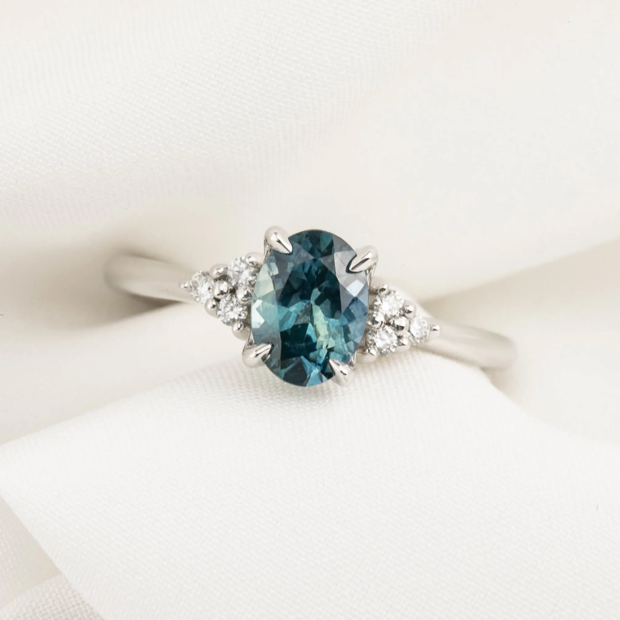 Teresa Ring 1.38ct Teal Blue Montana Sapphire, 14k White Gold (One of a kind)