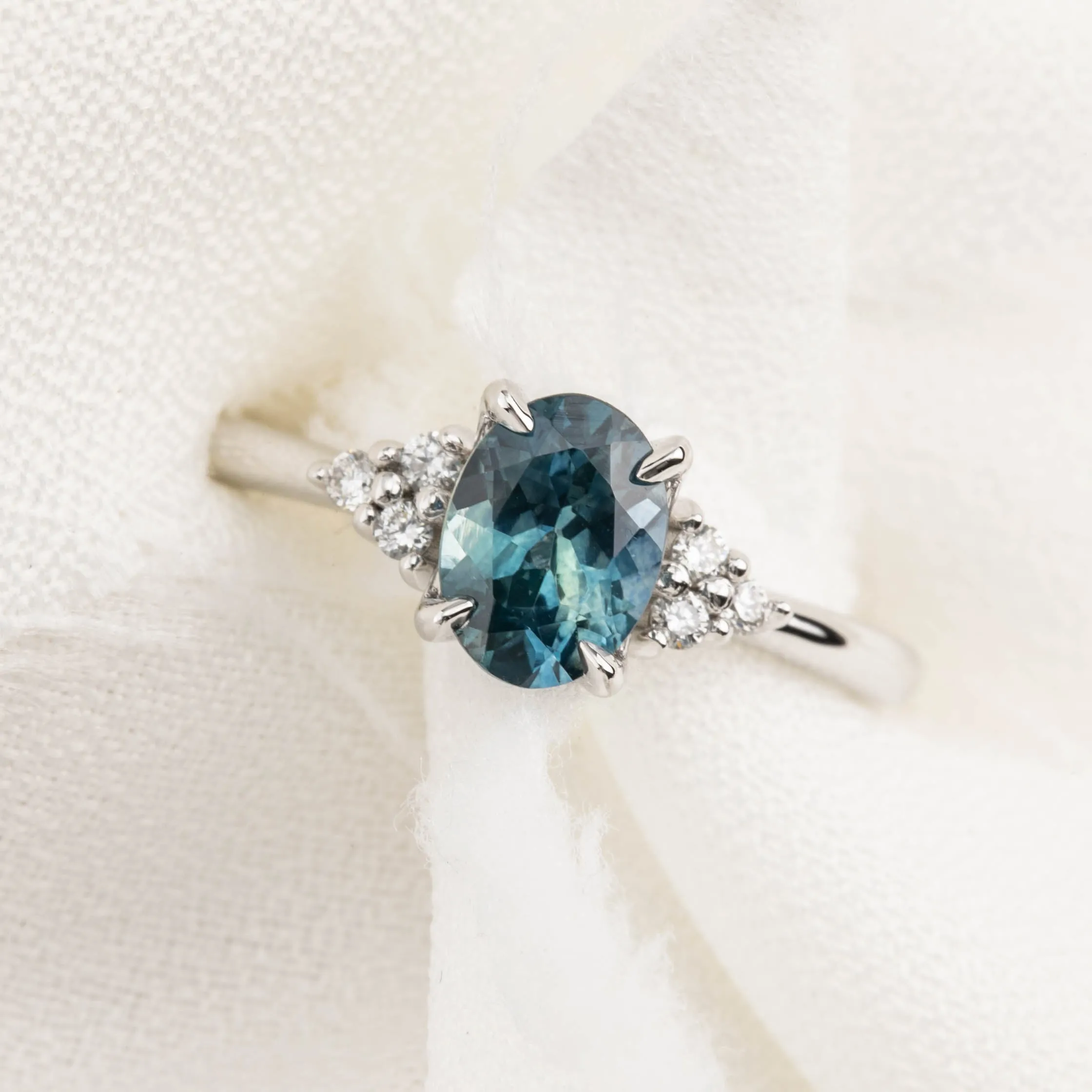 Teresa Ring 1.38ct Teal Blue Montana Sapphire, 14k White Gold (One of a kind)