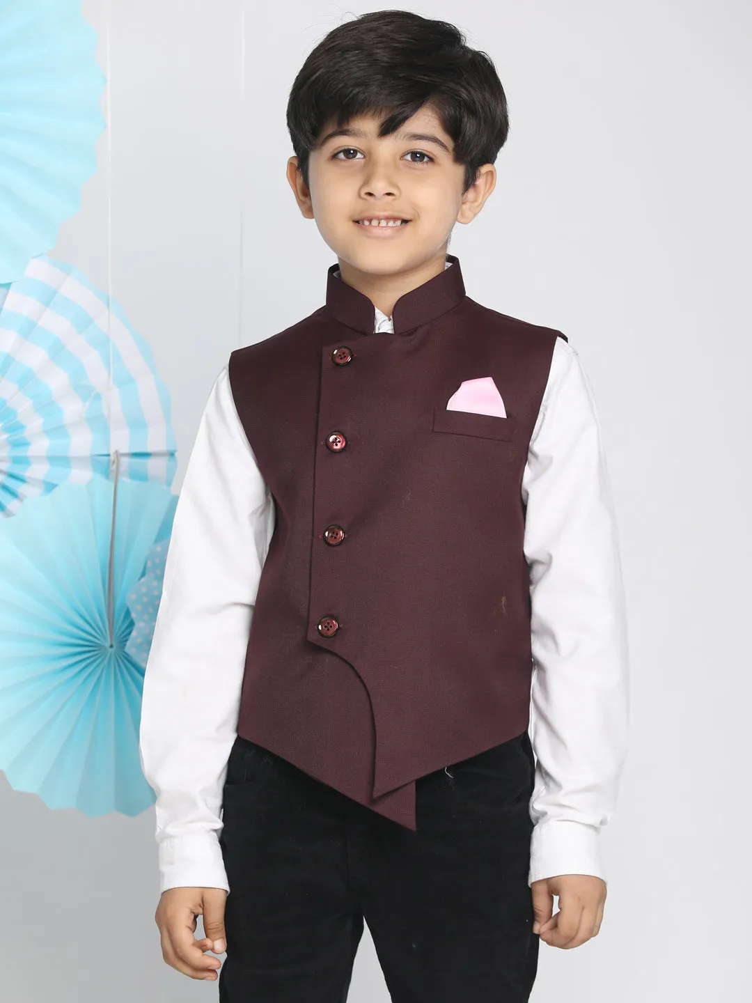 Vastramay Baap Beta Cotton Blend Maroon Jacket