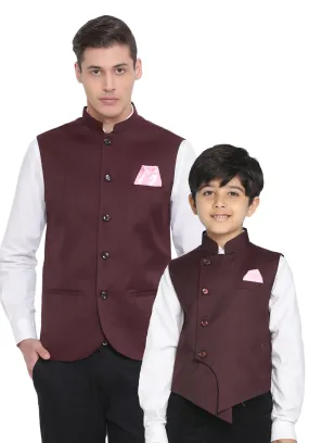 Vastramay Baap Beta Cotton Blend Maroon Jacket