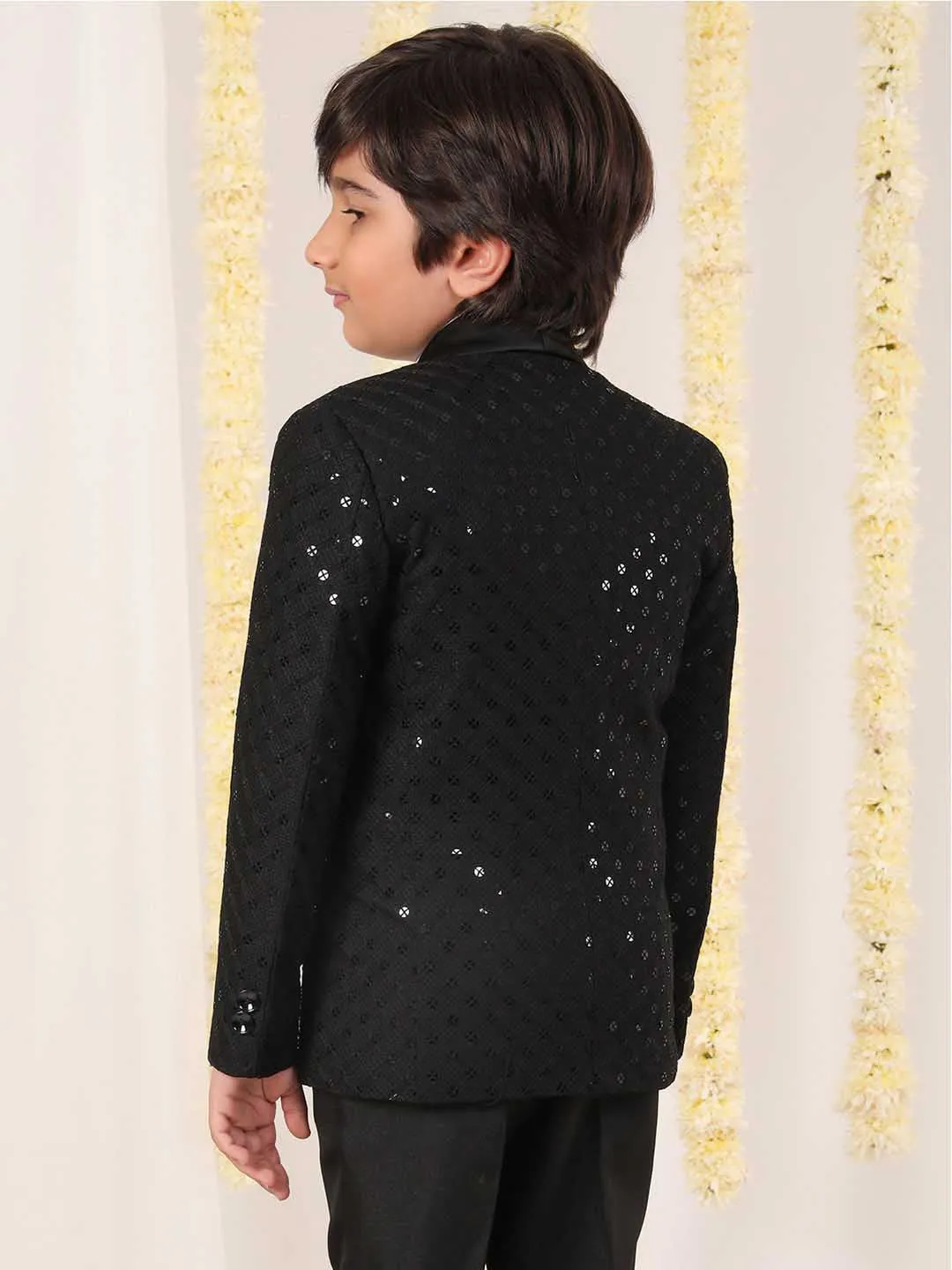 VASTRAMAY Boy's Black Schiflli Blazer