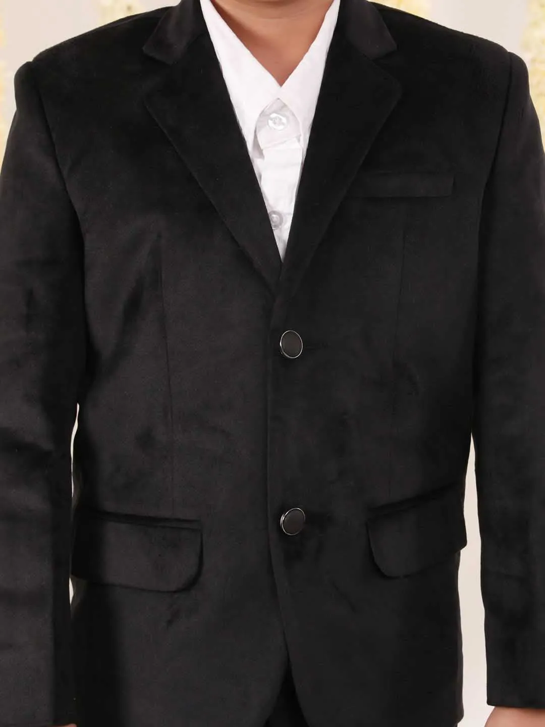 VASTRAMAY Boy's Black Velvet Blazer