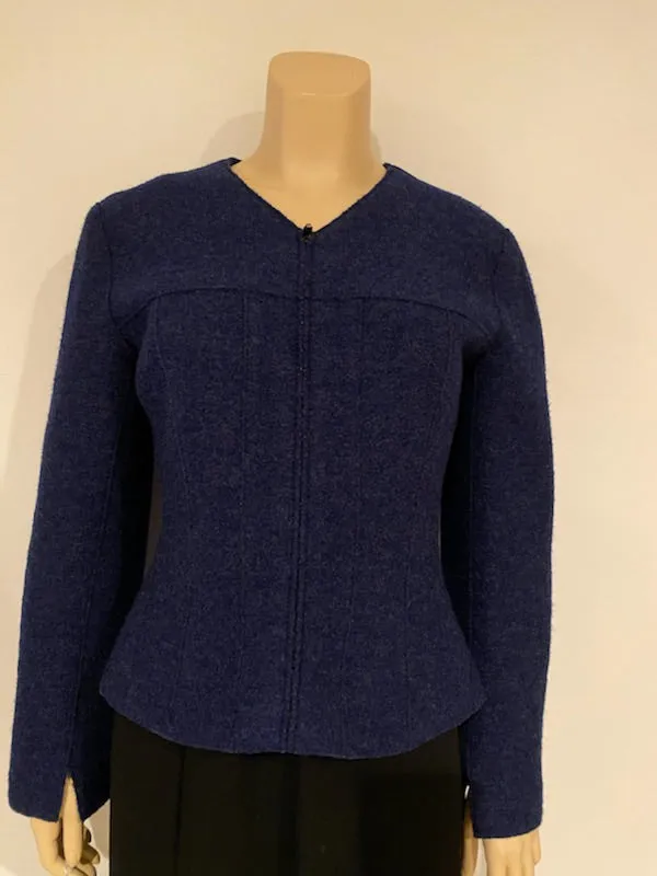 Vintage Chanel Identification 99A, 1999 Fall Boiled Wool Dark Blue Jacket FR 40