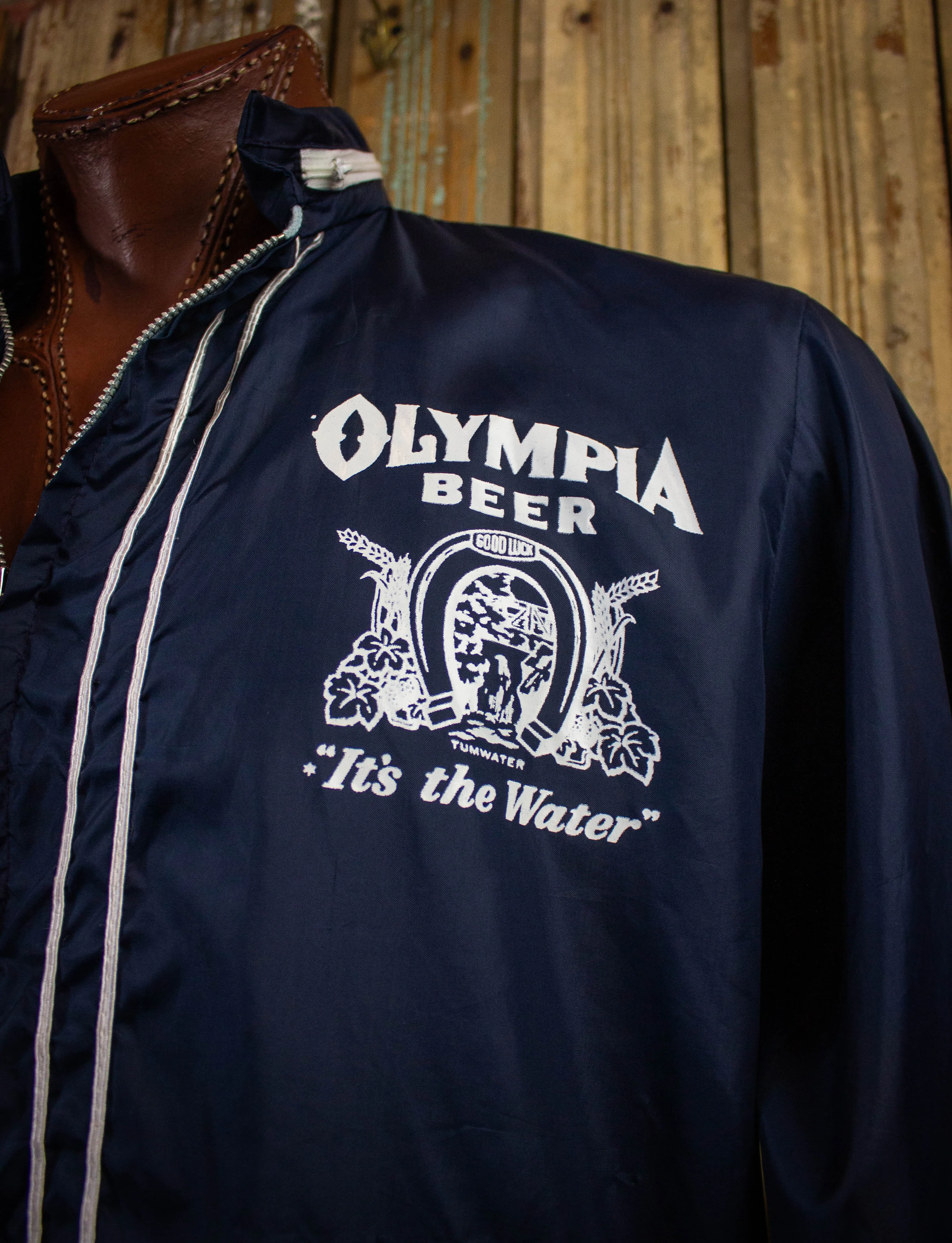 Vintage Olympia Beer Nylon Windbreaker Jacket 70s Navy Large