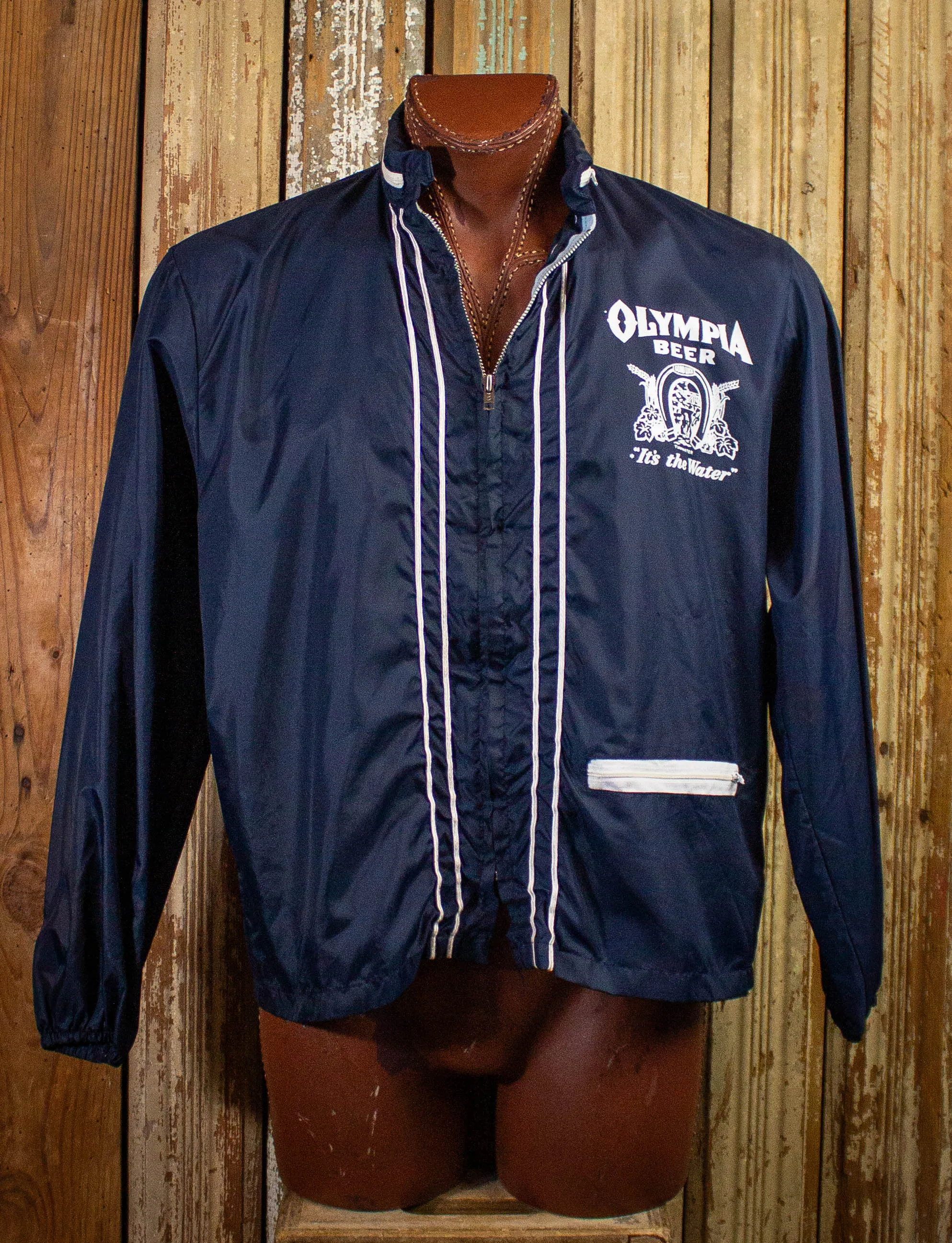 Vintage Olympia Beer Nylon Windbreaker Jacket 70s Navy Large