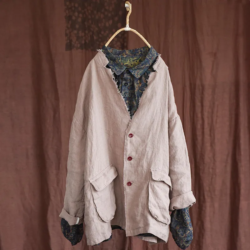 Women Autumn Retro Linen Loose Jacket