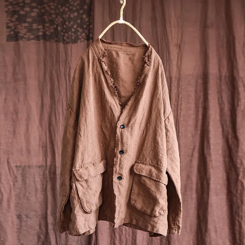 Women Autumn Retro Linen Loose Jacket