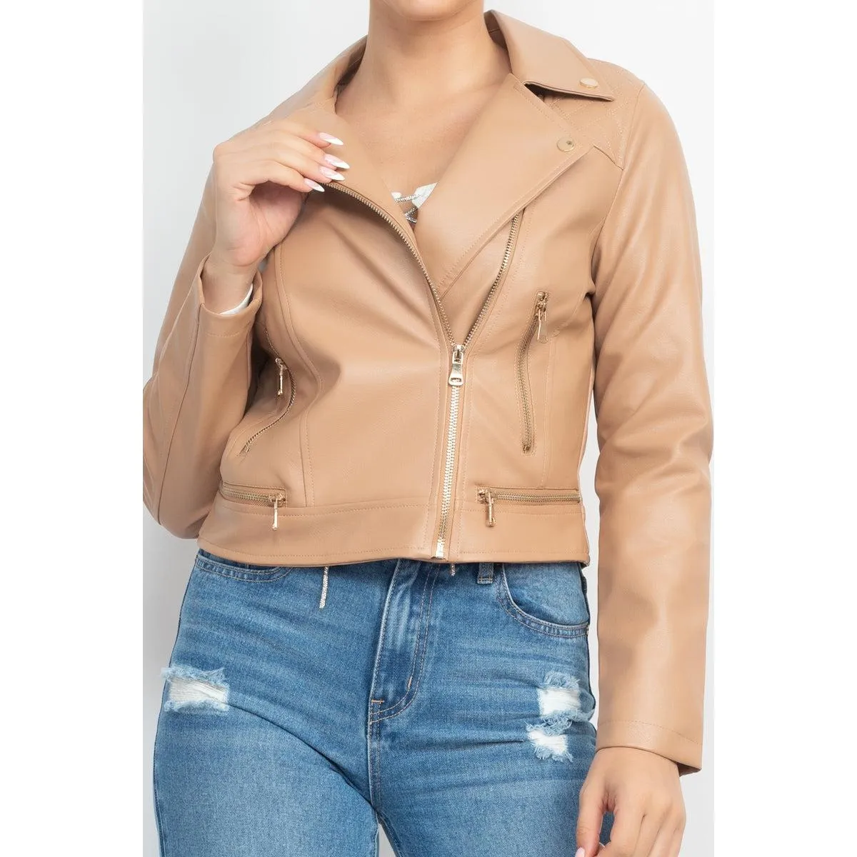 Zippered Notch Lapel Rider Jacket