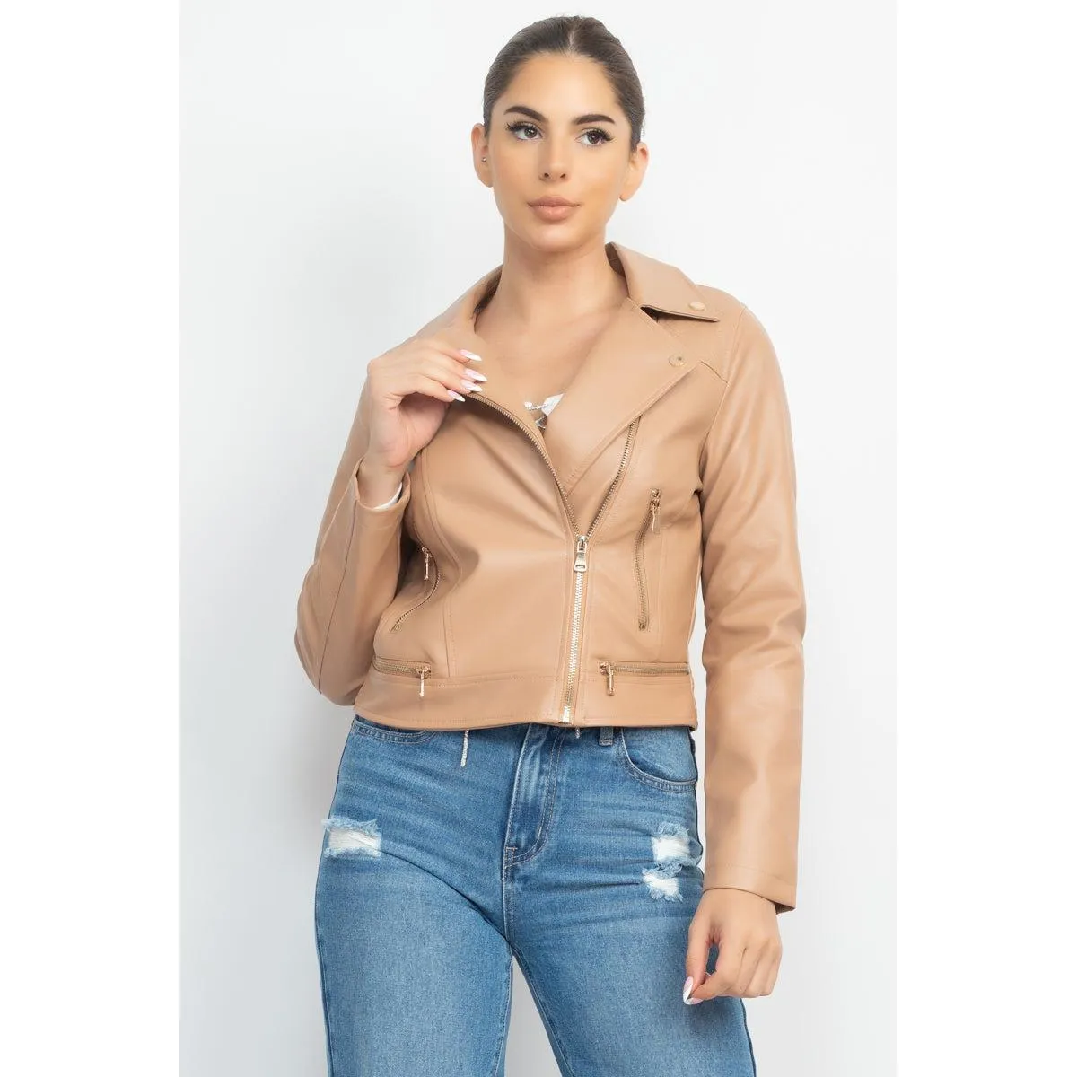 Zippered Notch Lapel Rider Jacket